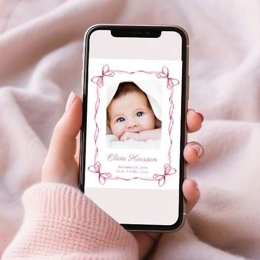 コケット弓ベビーガールフォト誕生 案内状