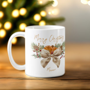コケット弓ラスティッククリスマスプレゼントパーソナライズされた コーヒーマグカップ