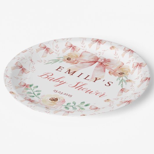 コケット弓花模様ベビーシャワー ペーパープレート (アングル)