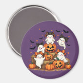 コケット弓&カボチャの可愛いハロウィーン幽霊 マグネット (正面/裏面)