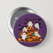 コケット弓&カボチャの可愛いハロウィーン幽霊 缶バッジ (正面&裏面)