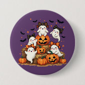 コケット弓&カボチャの可愛いハロウィーン幽霊 缶バッジ (正面)