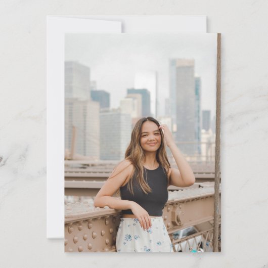 コケット弓&ストライプズブルー卒業パーティー写真 招待状 (裏面)