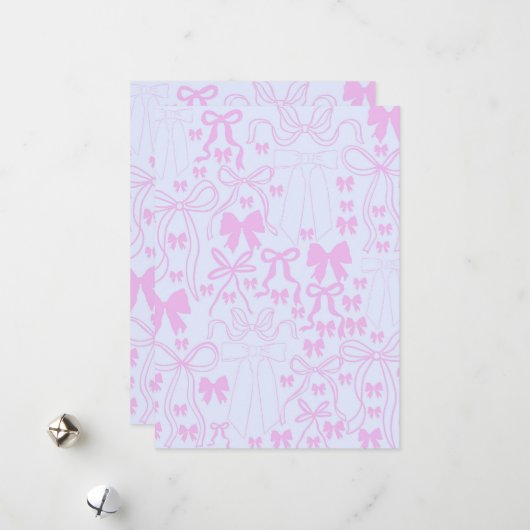 コケット招待状ピンクボウベビーシャワーピンクボウ シーズンカード (正面/裏面インサイチュ)