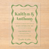 コケット曲線リボンレトロ結婚ズ アクリル招待状 (正面)