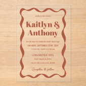 コケット曲線リボンレトロ結婚ズ アクリル招待状 (正面)