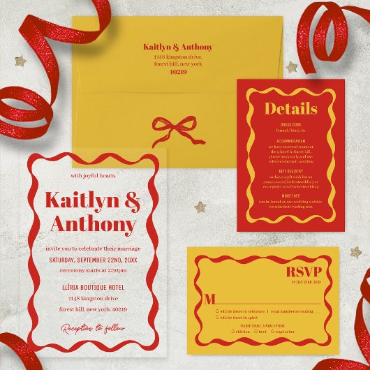 コケット曲線リボンレトロ結婚ズ アクリル招待状