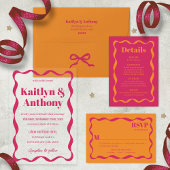 コケット曲線リボンレトロ結婚ズ アクリル招待状