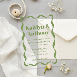 コケット曲線リボンレトロ結婚ズ アクリル招待状