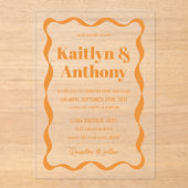 コケット曲線リボンレトロ結婚ズ アクリル招待状 (正面)