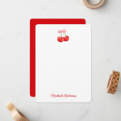 コケット水カラーさくらんぼ&ボウスクリプエレガントト ノートカード (正面/裏面インサイチュ)