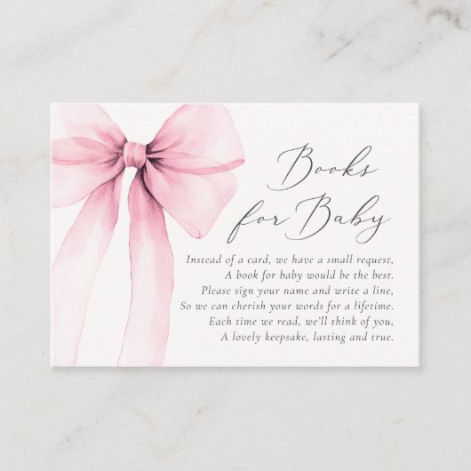 コケット水カラーピンクボウのベビーシャワー用ブック 名刺 (正面)