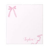 コケット水カラーピンクボウパーソナライズされたリボン ノートパッド (正面)