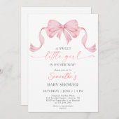 コケット甘い小さな女の子ボウ縁どベビーシャワー 招待状 (正面/裏面)