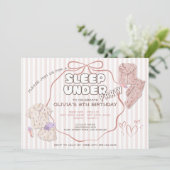 コケット睡眠下のパーティーピンクストライプの誕生日 招待状 (スタンド正面)