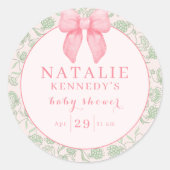 コケット美学ピンクボウセージ緑のベビーガール ラウンドシール (正面)