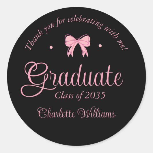 コケット美学ピンクボウ卒業ありがとう ラウンドシール (正面)