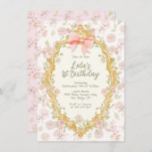 コケット華美フレームピンクボウトワール誕生日 招待状 (正面/裏面)