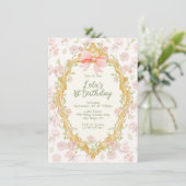 コケット華美フレームピンクボウトワール誕生日 招待状 (スタンド正面)