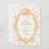 コケット華美フレームピンクボウトワール誕生日 招待状 (正面)