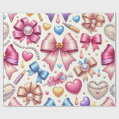 コケット誕生日ラッピング紙、弓、真珠&真珠 ラッピングペーパー (フラット)