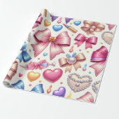 コケット誕生日ラッピング紙、弓、真珠&真珠 ラッピングペーパー (アンロールド)
