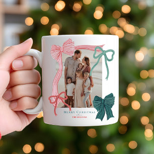 コケット赤い緑の弓2写真クリスマスホリデー コーヒーマグカップ