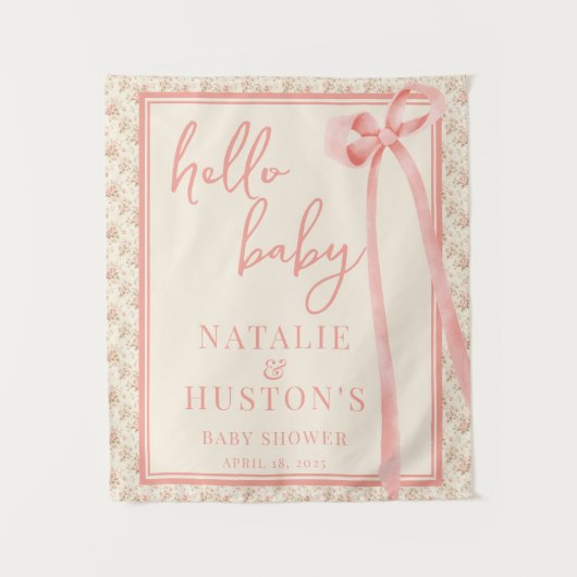 コケット赤面ピンクボウお洒落かわいいベビーシャワー タペストリー (正面)