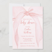 コケット赤面ピンクボウお洒落かわいいベビーシャワー 招待状 (正面)