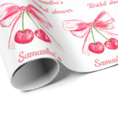 コケット赤面ピンクボウさくらんぼガーリーブライダルシャワー ラッピングペーパー (ロールコーナー)