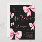 コケット赤面ピンクボウスウィート16パーティーブラック 招待状 (正面)
