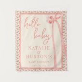コケット赤面ピンクボウフローラベビーシャワーウェルカム タペストリー (正面)