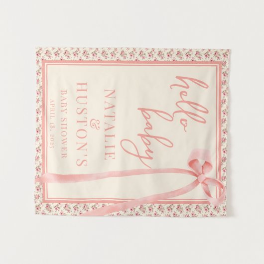 コケット赤面ピンクボウフローラベビーシャワーウェルカム タペストリー (正面(横))