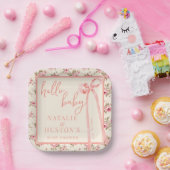 コケット赤面ピンクボウフローラベビーシャワーカスタム ペーパープレート (パーティー)