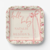 コケット赤面ピンクボウフローラベビーシャワーカスタム ペーパープレート (正面)