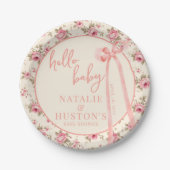 コケット赤面ピンクボウフローラベビーシャワーカスタム ペーパープレート (正面)