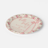 コケット赤面ピンクボウフローラベビーシャワーカスタム ペーパープレート (アングル)