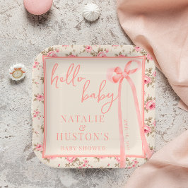 コケット赤面ピンクボウフローラベビーシャワーカスタム ペーパープレート