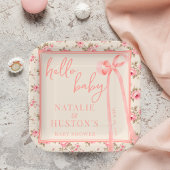 コケット赤面ピンクボウフローラベビーシャワーカスタム ペーパープレート