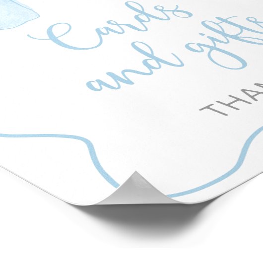 コケット青い弓カードとギフト赤ちゃんシャワーのサイン ポスター (角)