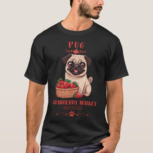 コケット風の犬のイチゴ市場 パウズ ピック Tシャツ (正面)