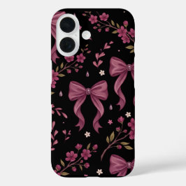 コケット風ピンクのリボンとフラワーのiPhoneケース iPhone 16ケース