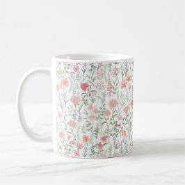 コケット風 女性らしい ピンクの野の花の草原 コーヒーマグカップ