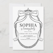 コケット黒弓リボンフレーム大人誕生日 招待状 (正面)