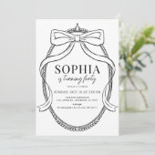 コケット黒弓リボンフレーム大人誕生日 招待状 (スタンド正面)