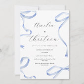 コケット13thパーティーガールブルーボウエレガントリボン 招待状 (正面)