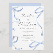 コケット13thパーティーガールブルーボウエレガントリボン 招待状 (正面/裏面)