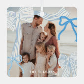 コケット – コアブルー弓フォトクリスマスホリデー メタルオーナメント (正面)