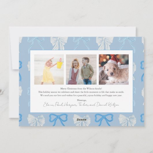 コケット – コアブルー淡い色のボウ4枚の写真クリスマス シーズンカード