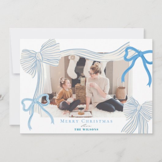 コケット – コアブルー淡い色のボウ4枚の写真クリスマス シーズンカード (正面)